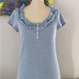 Lauren Jeans Co. Ralph Lauren pale blue top with ruffles and cap sleeves. Size M